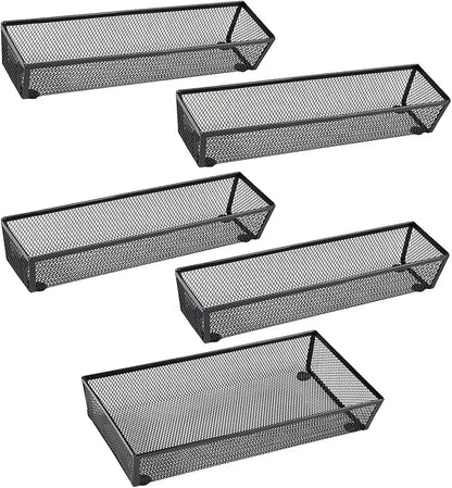BYCY Silverware Drawer Organizer, Mesh Utensil Organizer for Kitchen Storage, Black Steel Metal Mesh Tray for Flatware Fork Spoon Knife… (12 * 3-5P-Black)