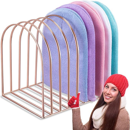 Hicarer Beanie Holder Organizer Metal Beanie Hat Display Stand Knitted Hat Storage Rack for Swimming Cap Display Vendors Home Entryway Tabletop Bedroom Closet Dresser Room Office(Muted Pink)