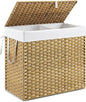 DUMOS Wicker Laundry Basket with Lid, 110L Woven Laundry Hamper with Handles, Foldable Rattan Clothes Hamper with Removable Liner & Sturdy Steel Frame, Goose Yellow