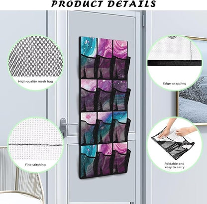 Marble Pattern Shoe Organizer Door Hanger,Storage for Small Spaces,Over the Door Shoe Organizer with 12 Mesh Large Pockets