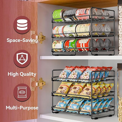SUFAUY 3 Tier Can Organizer for Pantry, Holds 36 Cans, Heavy Duty Metal Shelves for Storage, Black