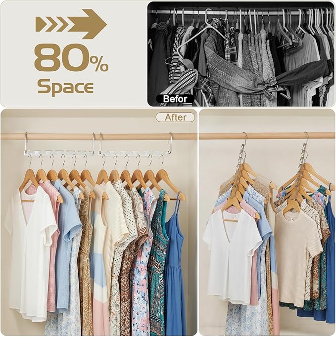 HOUSE DAY Space Saving Hangers for Clothes 6 Pack, Heavy Duty Hanger Organizer | 30 Lbs Capacity |, Metal Magic Hanger, Sturdy Multi Hangers, Closet Space Saver Closet Organizers and Storage