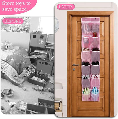 GOMAJI Over the Door 12 Pocket Hanging Shoe Organizer, Pink