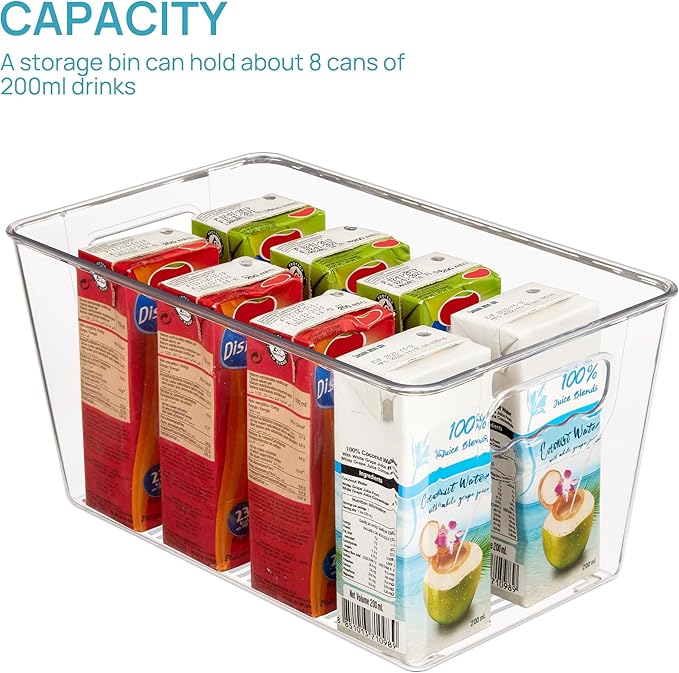Vtopmart 6 Pack Clear Storage Bins, Pantry Cabinet Organizer Bins with Handle for Pantry Organizer and Storage, Plastic Bins for Fridge, Cabinet, Kitchen, Countertops, Cupboard, Freezer, Medium