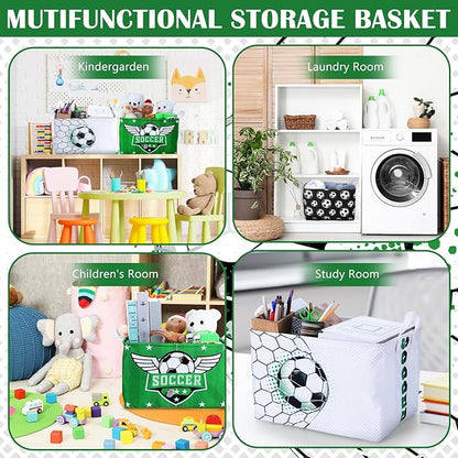 CHENGU 3 Pcs Soccer Baskets Storage Soccer Basket for Gifts Collapsible Waterproof Canvas Cube Sports Storage Bin Organizer with Handles for Clothes Toys Balls Shelf Nursery Boxes Decor