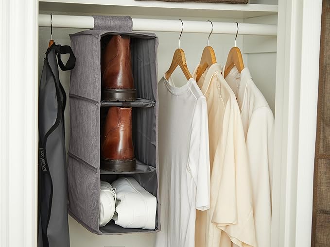 Covermates Keepsakes Hanging Shoe Organizer for Closet – Vertical Storage Shelves for Sneakers, Sandals, and Sweaters – Heavy-Duty Wardrobe Organization, Grey Heather