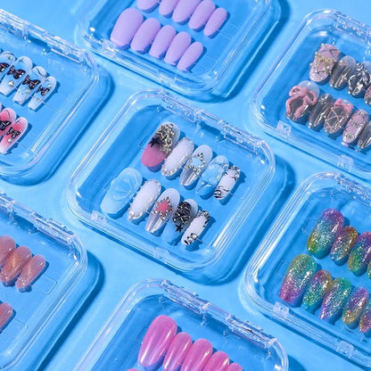 16 Pcs Acrylic Press on Nail Storage Box with Adhesive Double Sided Tape, Press on Nails Packaging Fake Nail Storages Case for Fake Nail Storage Nail Display Nail Salon