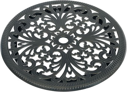VIVIJASON 24" Cast Aluminum Lazy Susan Turntable, 360° Rotating Display Tray with Silent Bearings, Round Table Top Swivel Serving Plate with Umbrella Hole for Outdoor Dining Table, Floral Style