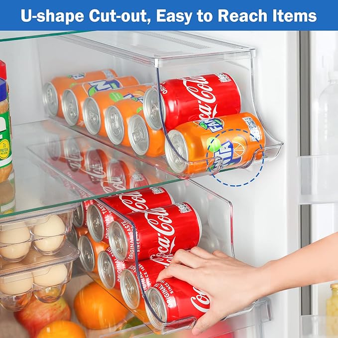 Puricon 2 Pack Soda Can Organizer Dispenser for Refrigerator Bundle with Corner Bathroom Counter Organizer(1 Pack Brown)