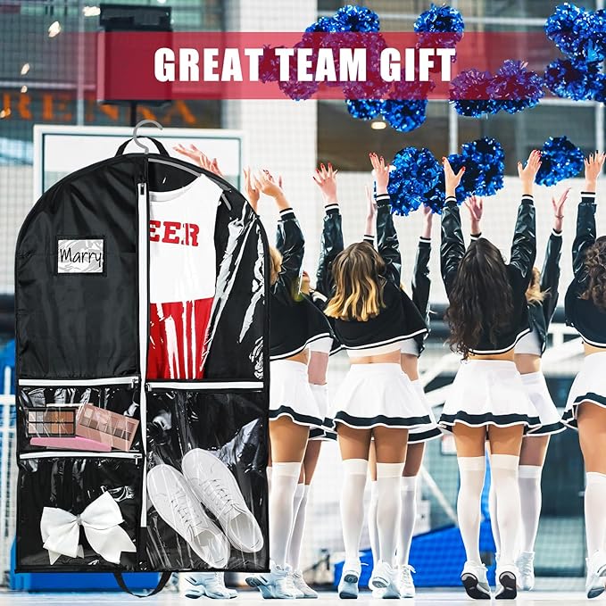 Blushtier Cheer Garment Bags for Cheerleading Uniform Hanging Garment Bags for Dance Costumes 40 Inch Clothes Bag with 5 Pockets and Side Zip Travel Storage Cheer Uniform