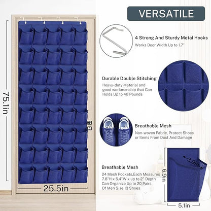 40-Pocket Over the Door Shoe Organizer - Large Mesh Pocket Hanging Shoe Organizer,Behind the Door Shoes Storage Holder Hanger