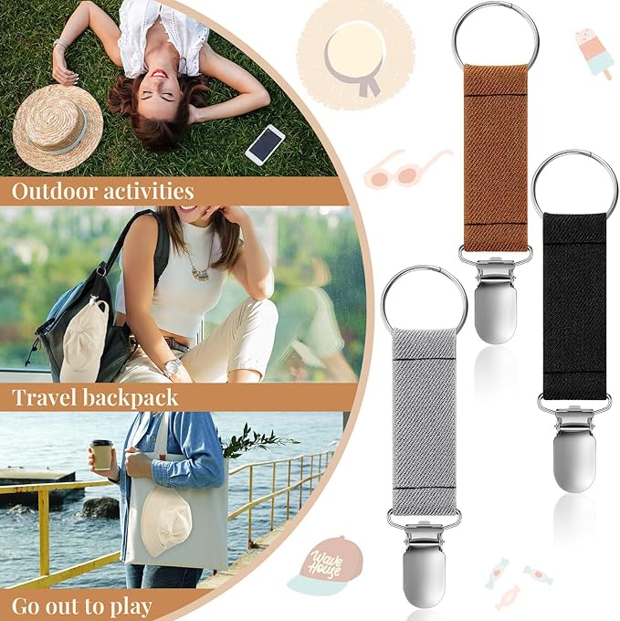 7 PCS Hat Clip for Travel on Bag，Elastic Travel Caps Carrier, Hat Hook, Hat Holder for Travel, Hats Brim Hanging Hook Traveling Accessories，Suitable for Backpacks and Luggage，Multicolor
