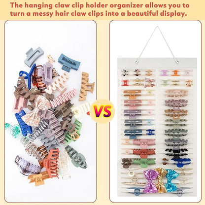 Women Hanging Hair Clip Organizer Display Hair Bows Stand Hanger Claw Clip Storage (Beige)
