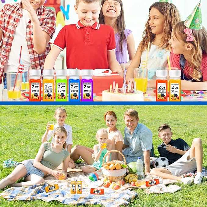 30 Pcs 2oz Small Plastic Shot Bottles with White Caps,Reusable Clear Juice Bottles,Empty Plastic Containers with 10 Funnels for Ginger Shots,Liquids,Beverages