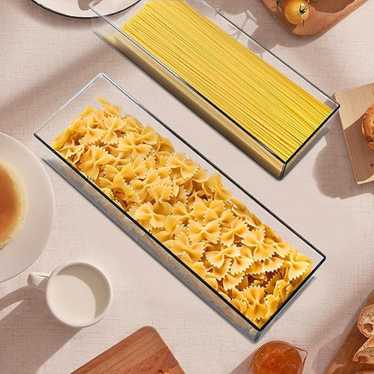 2 Pack Airtight Pasta Containers with Lid, 1.1L Spaghetti Noodle Food Storage Box, Clear Rectangular Cereal Canister for Kitchen Pantry, Plastic Stackable Food Organizer for Fridge