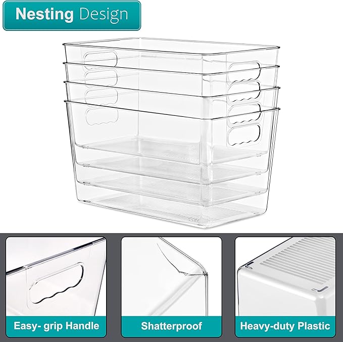 Sorbus Clear Storage Bins, 8 Pack X-Large Organization Bins with Handles – Clear Storage Containers for Storage, Pantry, Fridge, Cabinet, Closet & Kitchen Organization – BPA-Free Plastic