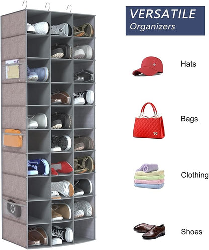 Libeder 30 Section Hanging Shoe Organizer for Closet, Hanging Closet Organizers with 6 Side Mesh Pockets, Shoe Storage Hanging Shoe Rack, Space Saving Shoe Holder