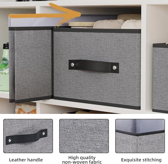 Foldable Storage Boxes, Storage Baskets with Handles, Fabric Cube Organizer Bins for Shelves Bedroom Laundry, 13 × 9.1 × 5.5 Inch, Gray, 4-Pack