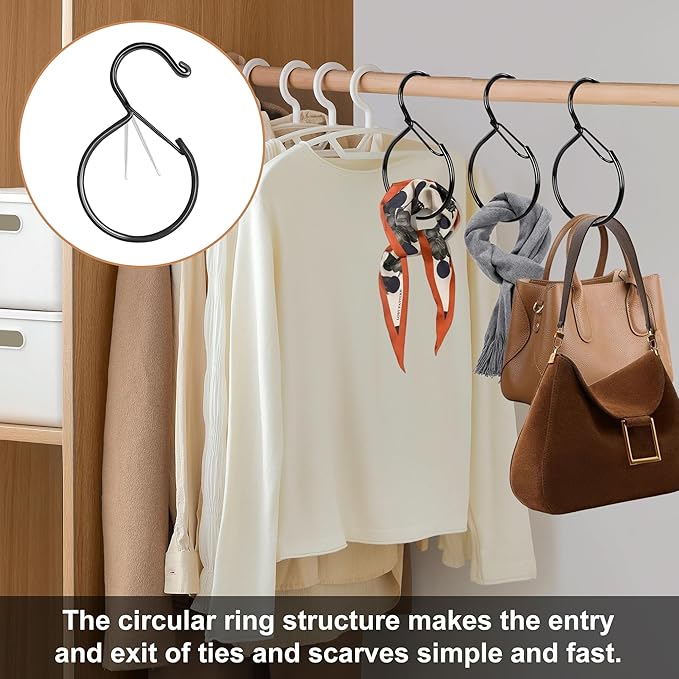 8 Pcs Belt Hanger, Belt Hanger for Closet, Rust-Proof Belt Organizer, S Shaped Metal Hook for Closet, Holds Ties, Scarves, Silk Scarf, Hat, Bags and Accessories（Black）