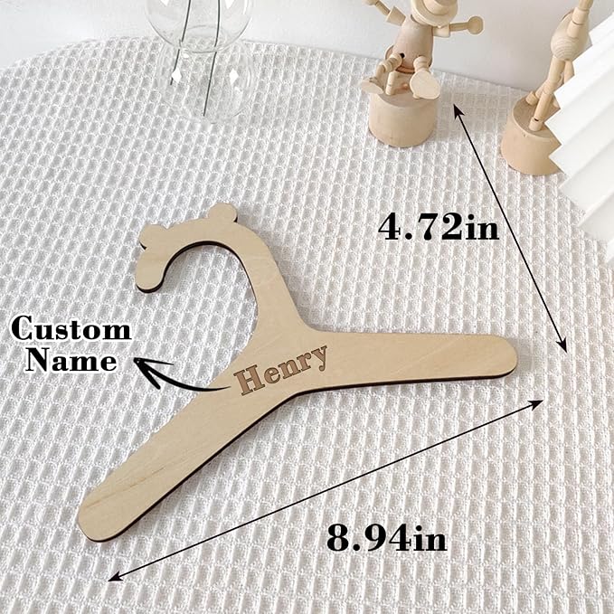 10Pcs Personalized Baby Hangers with Name, Custom Handcrafted Wooden Kids Hanger with Name, Non Slip Hangers for Gift for Teen, Boy, Girl (10Pcs)
