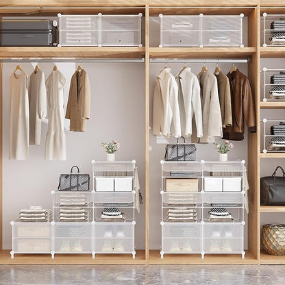 AWTATOS Shoe Rack, 8 Tier Shoe Storage Cabinet with Door, 32 Pair Shoe Organizer Shelves for Closet Hallway Bedroom Entryway, Transparent Twill