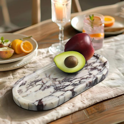 YMXYJM Real Natural Marble Tray for Bathroom, Luxury Calacatta Viola Stone Vanity Tray, Decorative Oval Trays for Countertop Storage Organizer, Dresser, Kitchen, Home Decor, 11.8" x 6", Purple