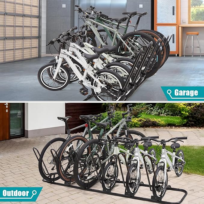 Floor Bike Stand for 6 Bikes, Bike Rack Safeguard Disc Brakes & Derailleurs, Waterproof Bike Holder Road/Kids/MTB Bicycles, Fits 12"-29" Tires, Upgraded 0.63" Steel Tubes, Indoor Outdoor Garage