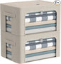 CYhom Clothes Storage Bins Box - Linen Fabric Foldable Stackable Container Organizer Set with Clear Window & Carry Handles & Metal Frame - 2Pack Large Capacity for Bedding, Blankets, Books