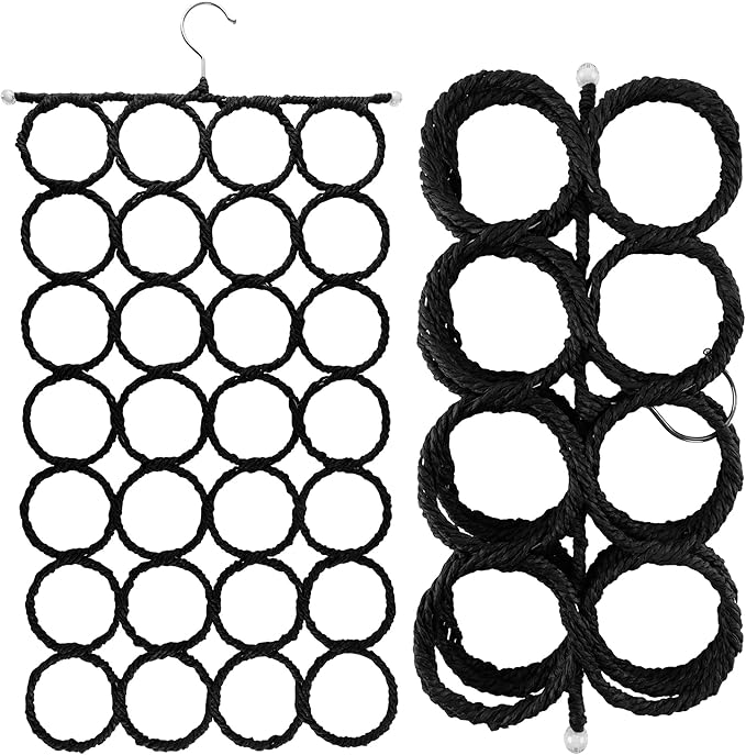 Super Z Outlet Foldable 28 Ring Hole Slots Space Saving Clothing Closet Hanger Scarf, Ties, Belts, Socks Organizer for Home Bedroom, Bathroom, Living Room (Black)