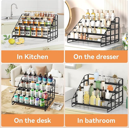 Bunoxea Spice Rack 4 Tier Kitchen Cabinet Organizer,Countertop Spice Rack,Tier Depth Adjustable Cabinet Shelf,Step Spice Organization Easy Visibility,Holds Seasoning and Condiments 2Pack