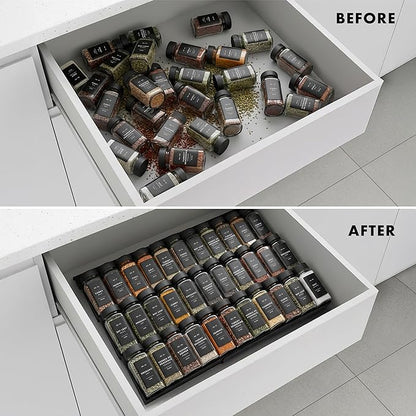 EDELHAUS Spice Drawer Organizer - Expandable Spice Rack for Drawer, Black Seasoning Organizer for Drawer Spice Organizer, Spice Organization Seasoning rack insert for Cabinet (Jars Not Included)