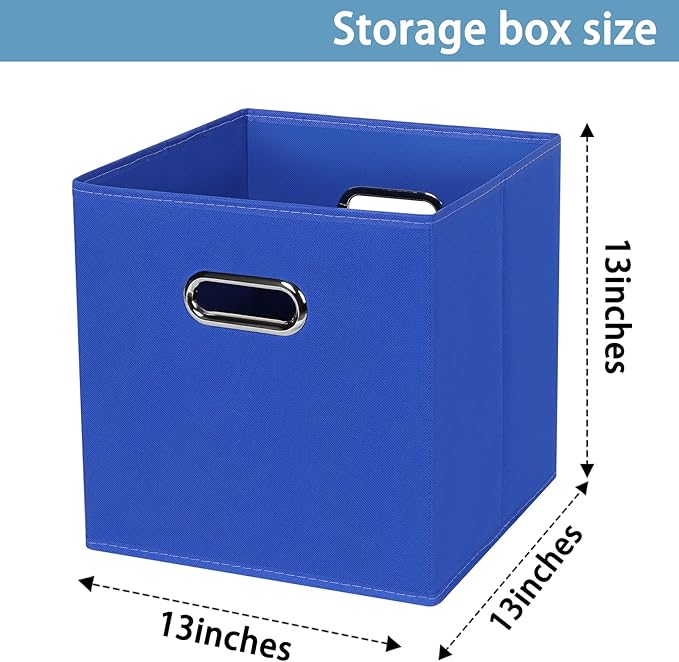 Fabric Cubby Storage Bins,13x13x13 Inches,Cube Organizer Bin Foldable Storage Boxes with Dual Handles Fabric Organizer Box and collapsible Storage basket,Set of 8,Dark Blue