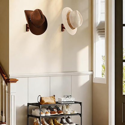 Horseshoe Cowboy Hat Holder for Wall – Rustic Wooden Western Hat Rack, Wall Mounted Hat Organizer for Cowboy Hats, Fedora, Baseball Caps – Farmhouse Entryway Closet Decor (Brown)