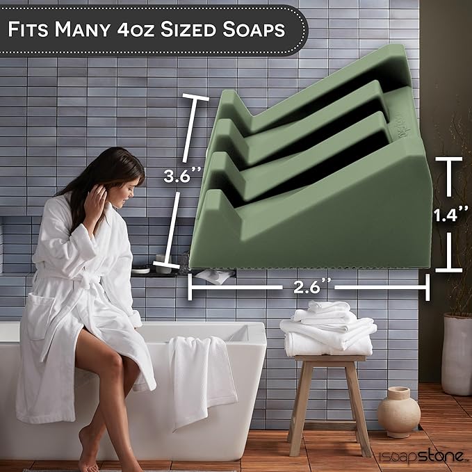 Silicone Soap Dish (USA Patented) Self Draining Bar Soap Holder for Shower Bathroom Sink, Drying Soap Dish Tray Kitchen Sponge Holder Easy Cleaning Soap Saver Mat (Eco Green, 1)