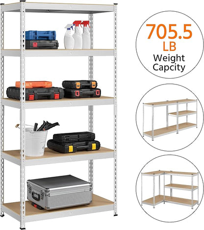 Topeakmart 3PCS 5-Tier Utility Shelves, Metal Storage Shelves Garage Shelving Unit Adjustable Garage Storage Shelves Storage Racks Heavy Duty Shed Shelving- Silver, 35.5 x 17.5 x 72 Inch