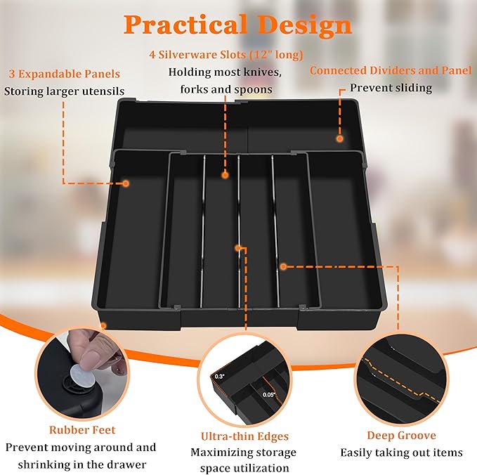 Spaclear Expandable Large Silverware Organizer - BPA-Free Food-Safe Utensil Drawer Organizer Adjustable Kitchen Drawer Organizer Flatware Cutlery Tray, Classified Storage for Spoons Forks Knives