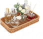 Toilet Tank Tray Storage Basket, Metal Woven Bathroom Basket Decorative Tray for Toilet Paper Storage, Wicker Vanity Organizer Bin with Non-Slip Feet for Bathroom Counter or Back of Toilet-Brown