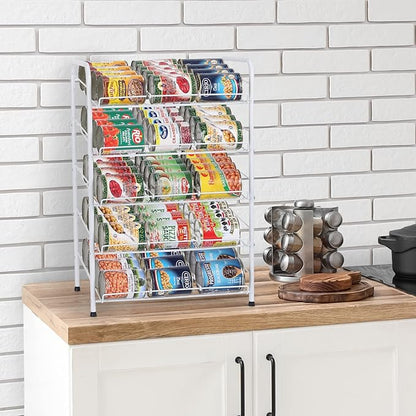 MOOACE Can Rack Organizer, 5 Tier Can Storage Dispenser Holds up to 60 Cans for Pantry Kitchen Cabinet, White