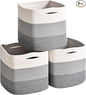 ICERZCZ 11 Inch Cube Storage Bins, Storage Cube Organizer Bins, Woven Cotton Rope Basket for Storage, Storage Baskets for Organizing Shelves, Grey Baskets for Toys, Gradient Grey (Pack of 3)