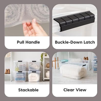 IRIS USA 72 QT Plastic Storage Box with Lid and Latches - 8 Pack - BPA-Free, See-Through Organizing Solution, Durable Nestable Stackable Containers, Secure Pull Handle - Clear