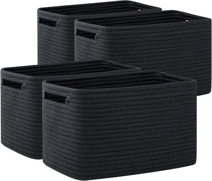 OIAHOMY 4 Pack Storage Baskets for Organizing, Cube Storage Bins for Shelves, Rectangle Storage Baskets With Handles, Woven Baskets for Storage, 16''Lx12''Wx8''H, Black