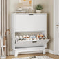 Xixini Shoe Cabinet with 2 Flip Drawers, 37" Tall Narrow Fluted Shoe Storage Organizer for Entryway, Hidden Slim Wooden Shoe Rack Cabinet for Front Door Entrance, Hallway, Living Room, Solid White