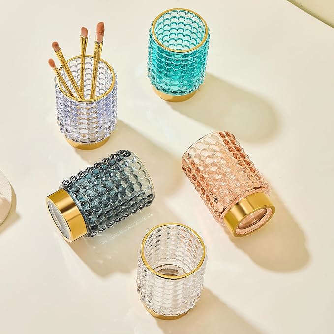 Makeup Brush Holder Organizer,Toothbrush Holders,Desk Pen Pencil Holder,Multifunctional Vintage Glass Brush Cup(A38-13-US/Light Purple/L)