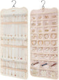 BAGSMART Hanging Jewelry Organizer Storage with Hanger Metal Hooks Double-Sided Jewelry Holder for Earrings, Necklaces, Rings on Closet, Wall, Door, 1 piece Large Beige