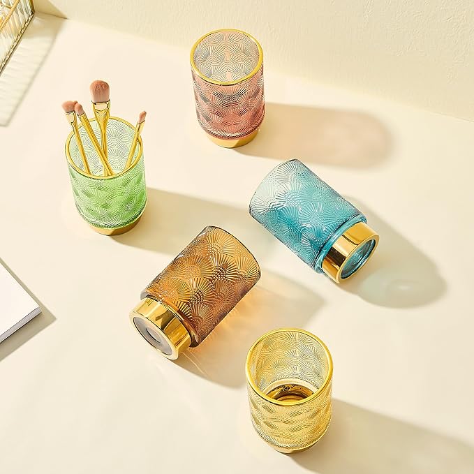 Makeup Brush Holder Organizer,Toothbrush Holders,Desk Pen Pencil Holder,Multifunctional Vintage Glass Brush Cup（A41-4-US）