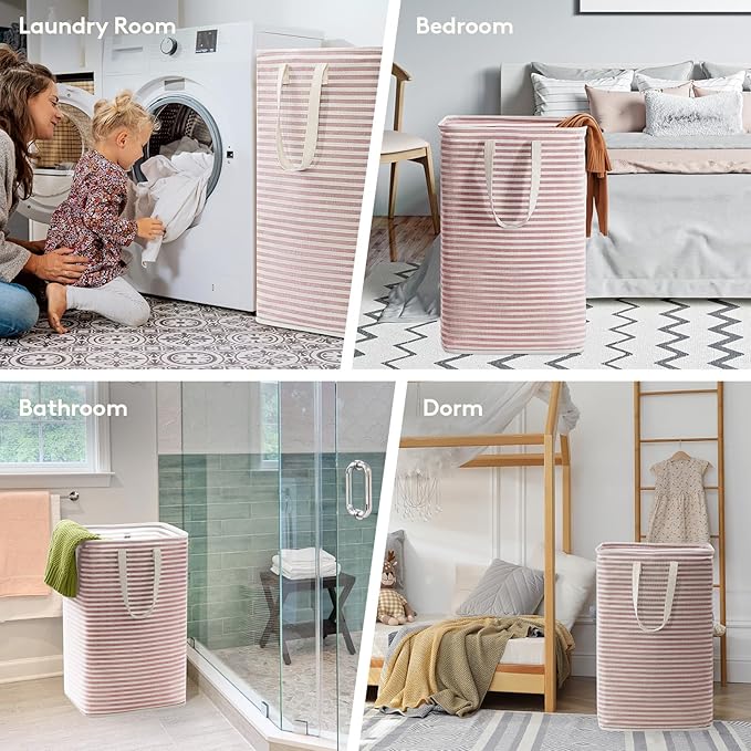Lifewit 2 Pack Laundry Basket 80L Each, Collapsible Clothes Hamper with Reinforced Handles, Freestanding Waterproof Design for Bedroom and Laundry Room, Pink 160L Total