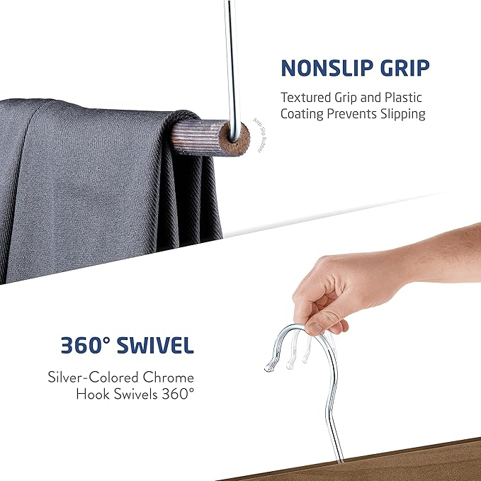 ZOBER High-Grade Wooden Slack/Trouser Pants Hangers with Non Slip Bar Smooth Finish, Durable Wooden Hangers - Slim & Sleek Space Saving Closet Hangers, 360° Hook- Ideal for Pant (Vintage, 10)