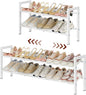 FAVOOSTY 2-Tier Expandable Shoe Rack, Adjustable Shoe Shelf Storage Organizer Space Saving Metal Free Standing Shoe Rack for Entryway Closet Doorway, White