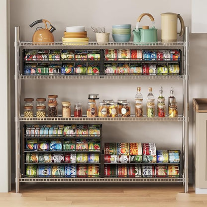 Sbanmao Extra-Long 2-Tier Stackable Can Organizer for Pantry, Sturdy Can Holder for Canned Soup Food Goods Storage up to 64 Cans, Black