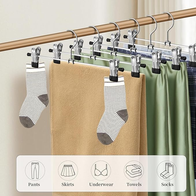 Pants Hangers with Clips 30 Pack Adjustable Skirt Hangers for Women Non-Slip Shorts Trousers Hanger for Jeans Clothes Hanger for Pants Heavy Duty Space Saving,Black 12Inch
